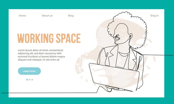 Coworking Space Landing Page Flat Cartoon Template Freelancers Team Working — ストックベクタ