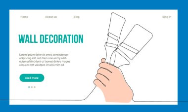 Home Repair Concept. Website Landing Page. Repairmen Workers Are Making Works Of House. Cartoon Characters Paint Walls And Put Tile. Linear Outline Vector Illustration.