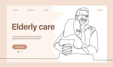 Programs for Seniors Landing Page Template. Elderly Health Care. Elderly care. Cartoon People Vector Illustration.