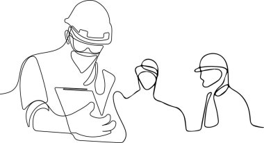 İnşaat müdürü ve mühendisi inşaat alanında çalışıyor. Vektör illüstrasyonu