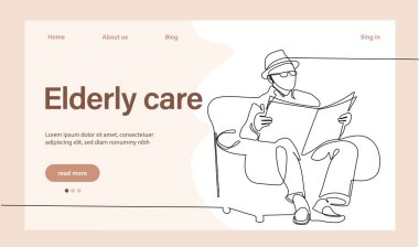 Programs for Seniors Landing Page Template. Elderly Health Care. Elderly care. Cartoon People Vector Illustration.