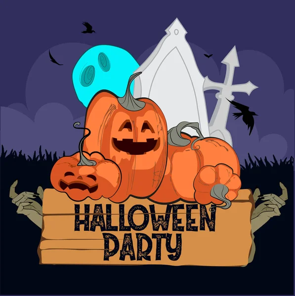 Happy Halloween Banner Oder Party Einladung Hintergrund Mit Nächtlichen Wolken — Stockvektor