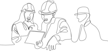 İnşaat müdürü ve mühendisi inşaat alanında çalışıyor. Vektör illüstrasyonu