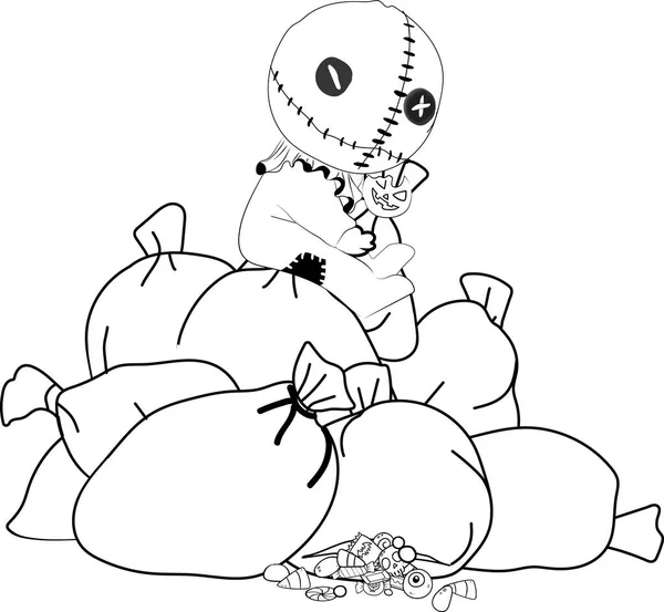 Trick Treat Coloring Page Halloween Coloring Page Kids Cartoon Children — Stock Vector