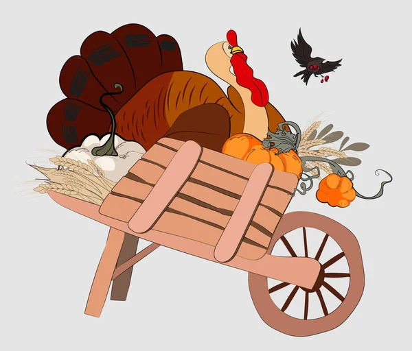 Happy Thanksgiving holiday vector design template for websites, posters, banners. Happy Thanksgiving with traditional food, turkey, pies, pumpkins and fruits. Vector website template