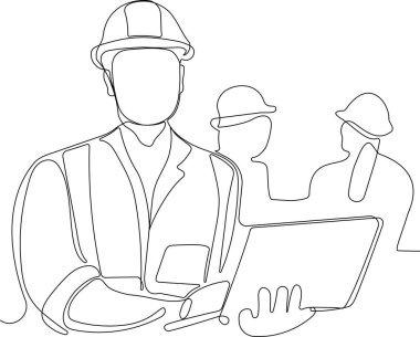 İnşaat müdürü ve mühendisi inşaat alanında çalışıyor. Vektör illüstrasyonu