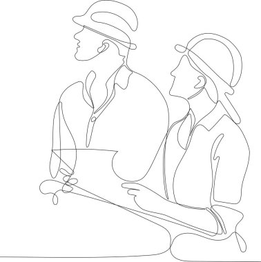 İnşaat müdürü ve mühendisi inşaat alanında çalışıyor. Vektör illüstrasyonu