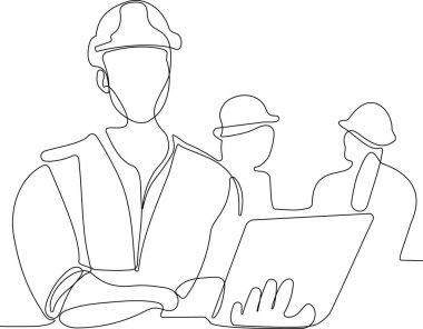 İnşaat müdürü ve mühendisi inşaat alanında çalışıyor. Vektör illüstrasyonu