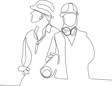 İnşaat müdürü ve mühendisi inşaat alanında çalışıyor. Vektör illüstrasyonu