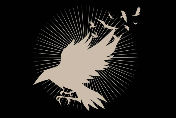 Ескіз Літаючого Ворона Рука Намальована Ілюстрація Перетворена Вектор Векторні Ілюстрації — стоковий вектор