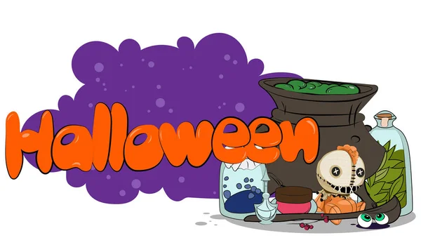 Feliz Banner Halloween Fondo Invitación Fiesta Con Nubes Noche Calabazas — Vector de stock