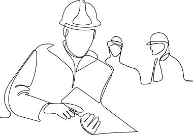 İnşaat müdürü ve mühendisi inşaat alanında çalışıyor. Vektör illüstrasyonu