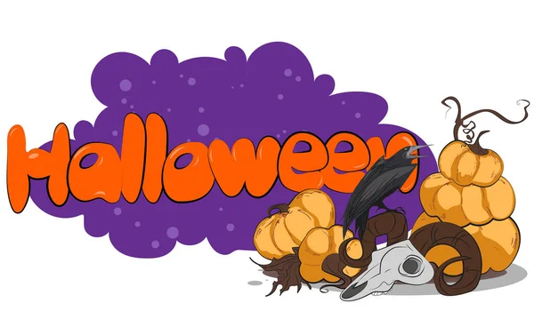 Šťastný Halloween Banner Nebo Party Pozvánky Pozadí Nočními Mraky Dýně — Stockový vektor
