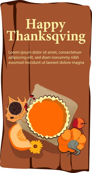 Happy Thanksgiving holiday vector design template for websites, posters, banners. Happy Thanksgiving with traditional food, turkey, pies, pumpkins and fruits. Vector website template