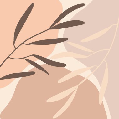 Abstract branches with leaves against the background of colorful spots. Spring or summer design for background or invitation or greeting cards, vector illustration