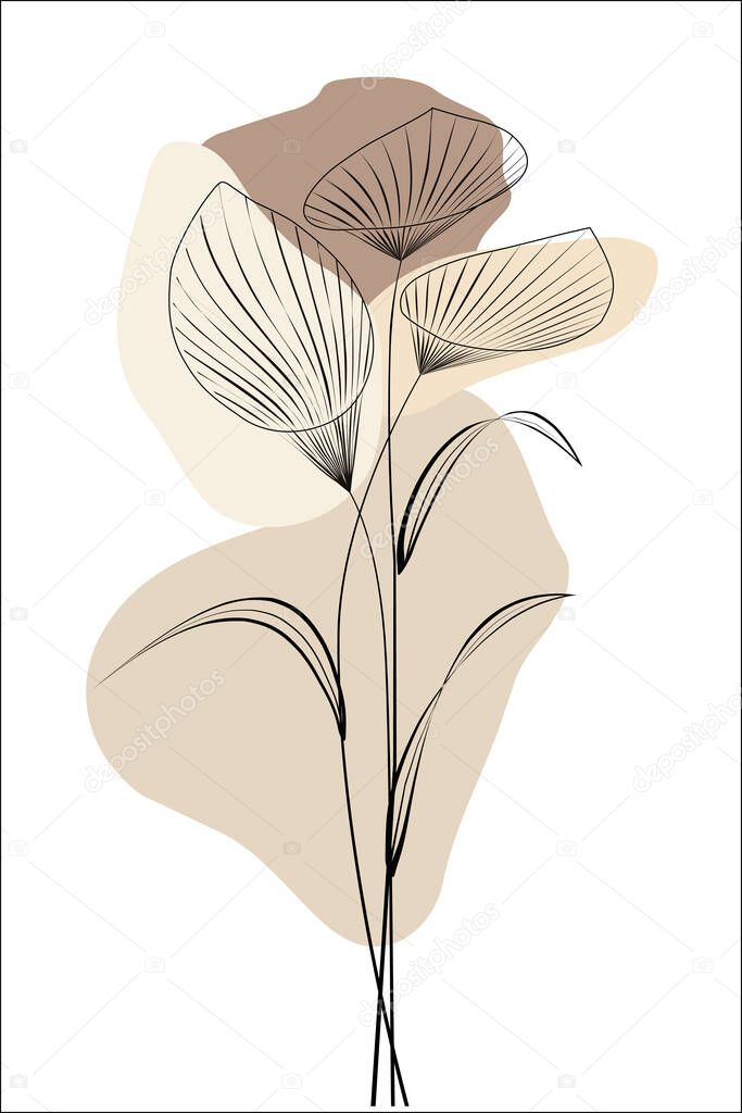 Stylized bouquet of callas drawn with lines and spots. Spring or summer design for background or invitation, wedding or greeting cards, Isolated on white background, vector illustration