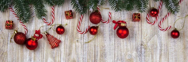 Christmas Box New Year Toys Wooden Background Selective Focus — Stock Photo, Image