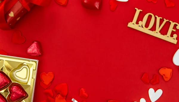 Валентин Красивый Красный Фон Сердечками Выборочный Фокус Любовь — стоковое фото