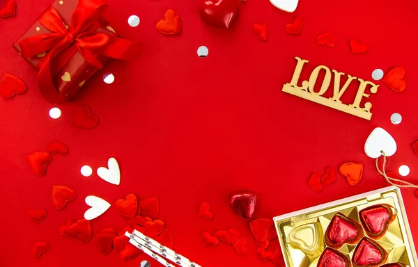 Valentine Beautiful Red Background Hearts Selective Focus Love — Stock Photo, Image