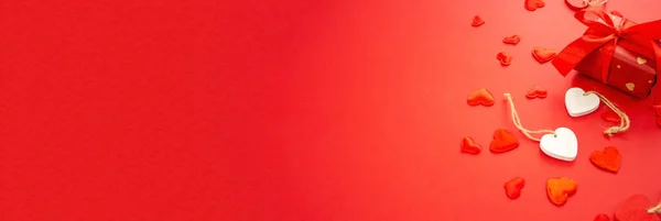 Валентин Красивый Красный Фон Сердечками Выборочный Фокус Любовь — стоковое фото