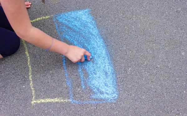 Bandera Ucrania Dibujo Tiza Acera Apoyo Creativo Los Niños Para — Foto de Stock