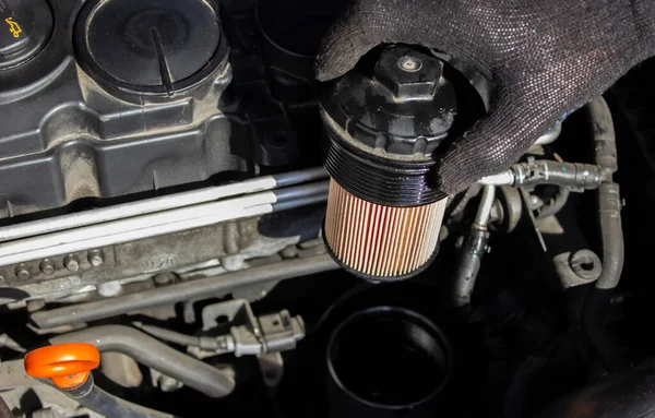Car Engine Oil Filter Replacement Transmission Maintenance Energy Fuel Concept — Stock Photo, Image
