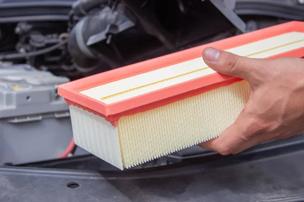 Technician Changes Car Filter Car Spare Part Car Service Concept — стоковое фото