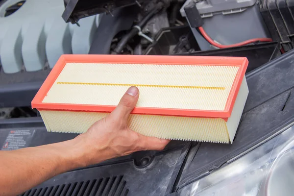 Technician Changes Car Filter Car Spare Part Car Service Concept — Stockfoto