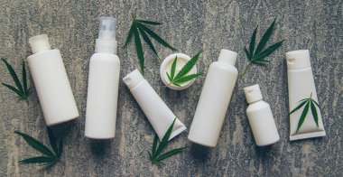 Cosmetics with cannabis extract natural. Selective focus. Nature.