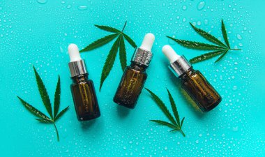 Cannabis oil natural on a wet background. Selective focus. Nature.