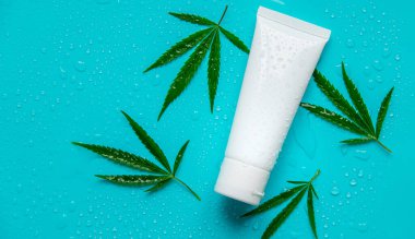 Cosmetics with cannabis extract natural. Selective focus. Nature.