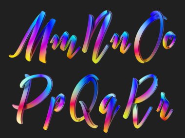 Renkli yazı tipi setinin 3d görüntüleyicisi.