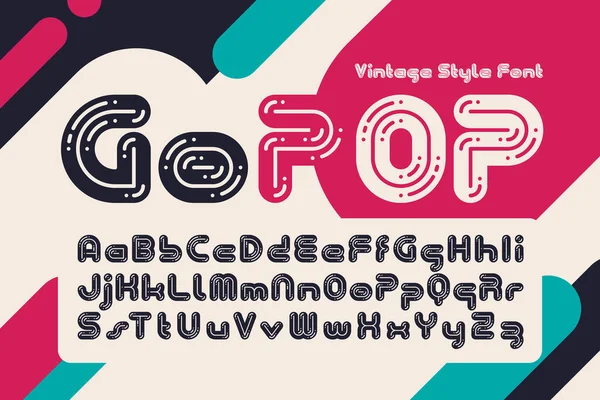Vector Font Set Vintage Rounded Shape — 图库矢量图片