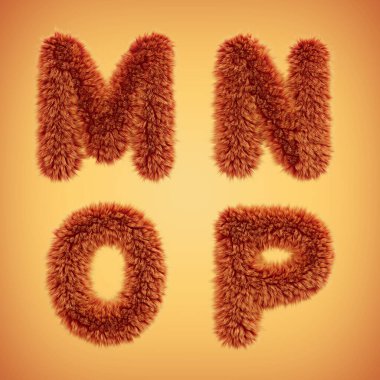 3 boyutlu tüylü turuncu harfler.