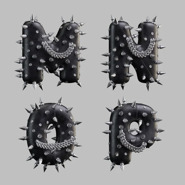Weergave Van Zwarte Lederen Letters Met Metalen Spikes Ketting — Stockfoto