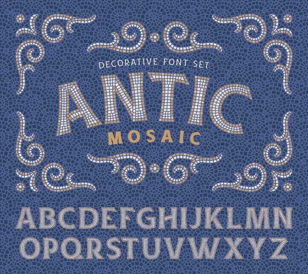 Antic Mosaic Vector Fuente Conjunto Con Decorativo Adornado Patrón Sin — Archivo Imágenes Vectoriales