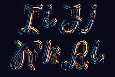 Damlayan parlak efektli koyu yazı tipinin 3d görüntüsü