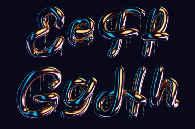 Damlayan parlak efektli koyu yazı tipinin 3d görüntüsü