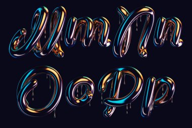 Damlayan parlak efektli koyu yazı tipinin 3d görüntüsü