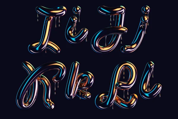 Damlayan parlak efektli koyu yazı tipinin 3d görüntüsü