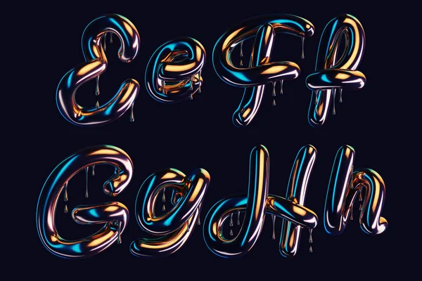 Damlayan parlak efektli koyu yazı tipinin 3d görüntüsü