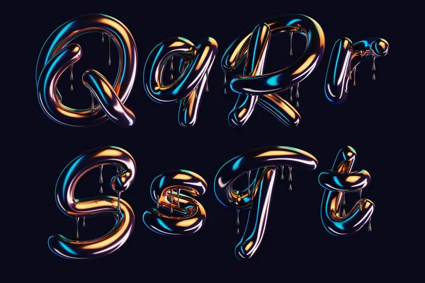 Damlayan parlak efektli koyu yazı tipinin 3d görüntüsü