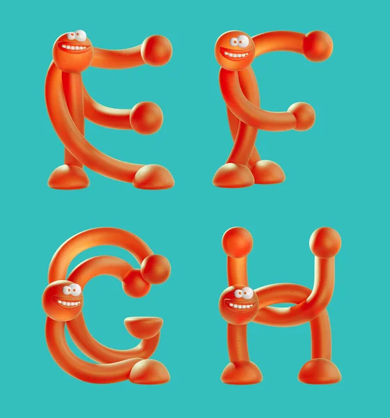 Rendering Cute Orange Humans Shape English Alphabet Letters — Foto de Stock