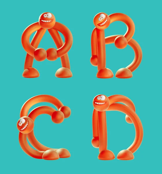 Rendering Cute Orange Humans Shape English Alphabet Letters — Foto de Stock