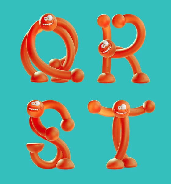 Rendering Cute Orange Humans Shape English Alphabet Letters — 스톡 사진