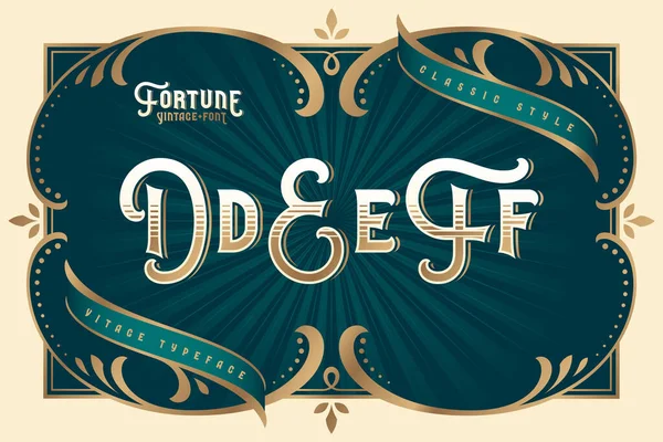 Fortune Vintage Vector Lettertype Set Met Decoratieve Design Elementen — Stockvector