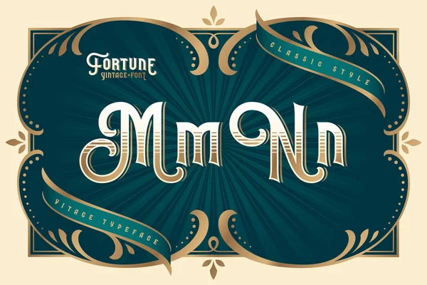 Fortune Vintage Vektor Schriftset Mit Dekorativen Designelementen — Stockvektor