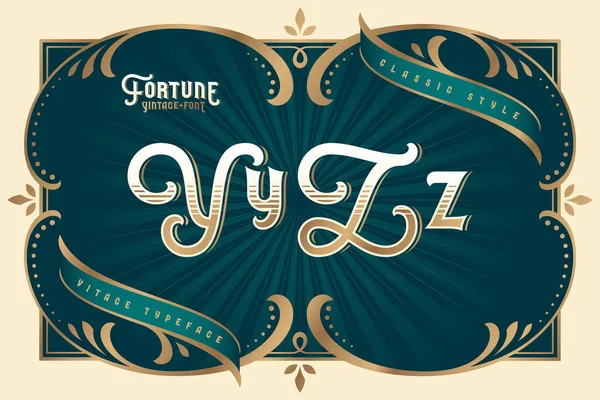 Vektorové Písmo Fortune Vintage Dekorativními Designovými Prvky — Stockový vektor