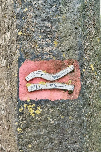 Red White Sign Rothaarsteig Hiking Trail Sauerland Marker Find Right — Stock Photo, Image