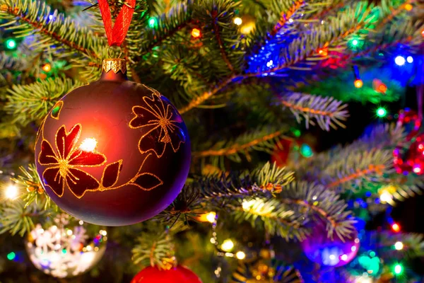 Christmas Decorations Christmas Tree Illuminated Colorful Lights — Stock Photo, Image